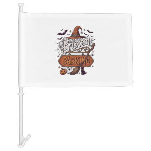 Broom Parking Halloween Witch Hat Broomstick Black Car Flag