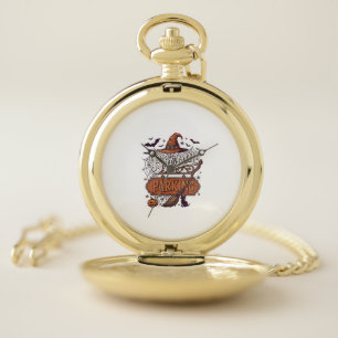 Broom Parking Halloween Witch Hat Broomstick Black Pocket Watch