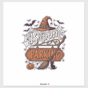 Broom Parking Halloween Witch Hat Broomstick Black Sticker