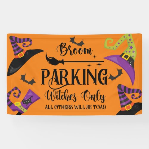 Broom Parking Witch Hat Bat Halloween Funny Party Banner