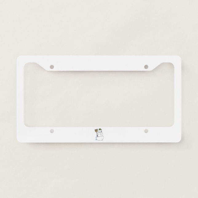 Broom Snowman car license plate frame a (Front)