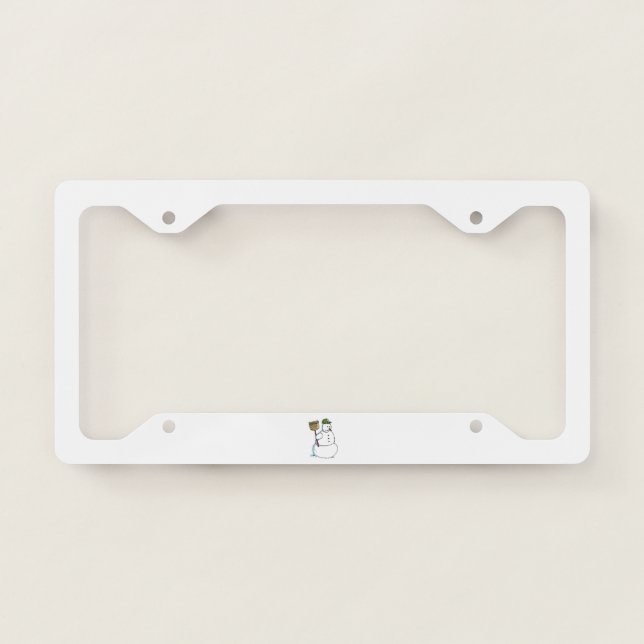Broom Snowman car license plate frame b (Front)