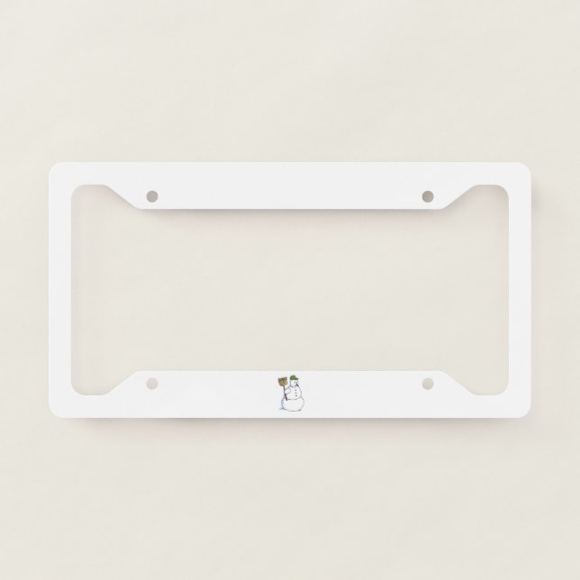 Broom Snowman car license plate frame c (Front)