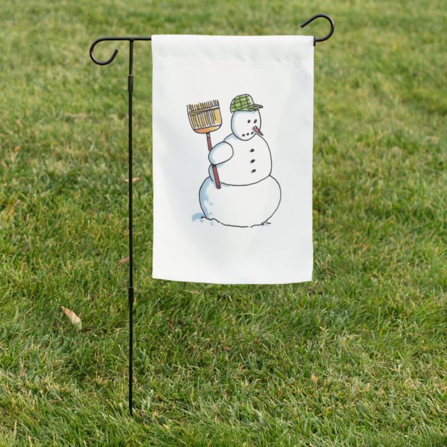 Broom Snowman garden flag (In SItu)