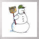 Broom Snowman gloss poster<br><div class="desc">Broom Snowman posters are for Canadians,  Curling sports fans,  retailers,  poster collectors,  snowman lovers,  snowman collectors,  and cartoon fans. Broom Snowman is Steamy Raimon original cartoon art.</div>