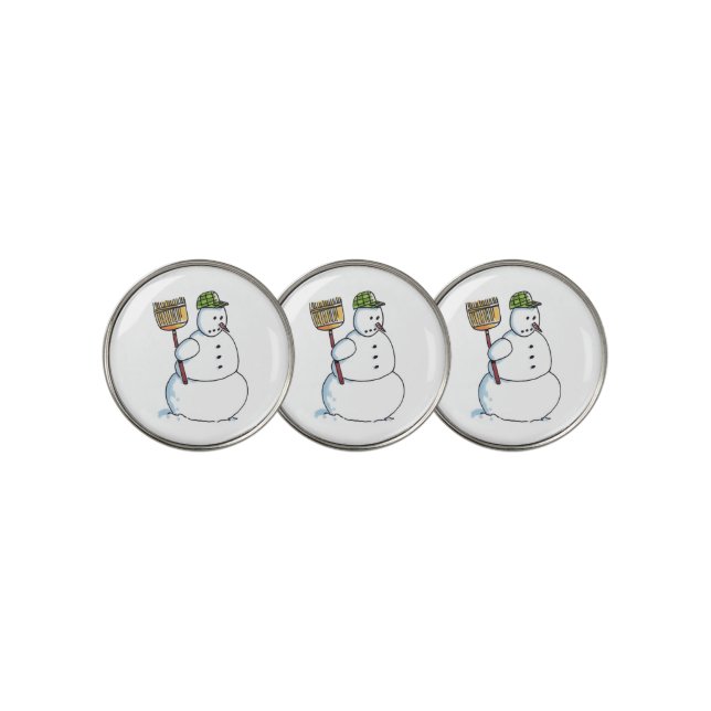 Broom Snowman golf ball markers (3 Up)