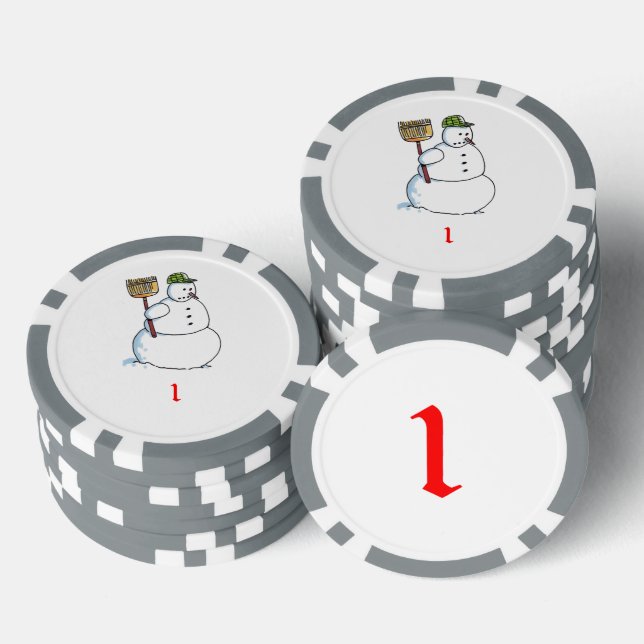 Broom Snowman gray 1 striped poker chip (Stack)