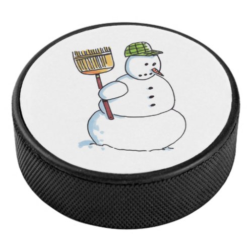 Broom Snowman hockey puck