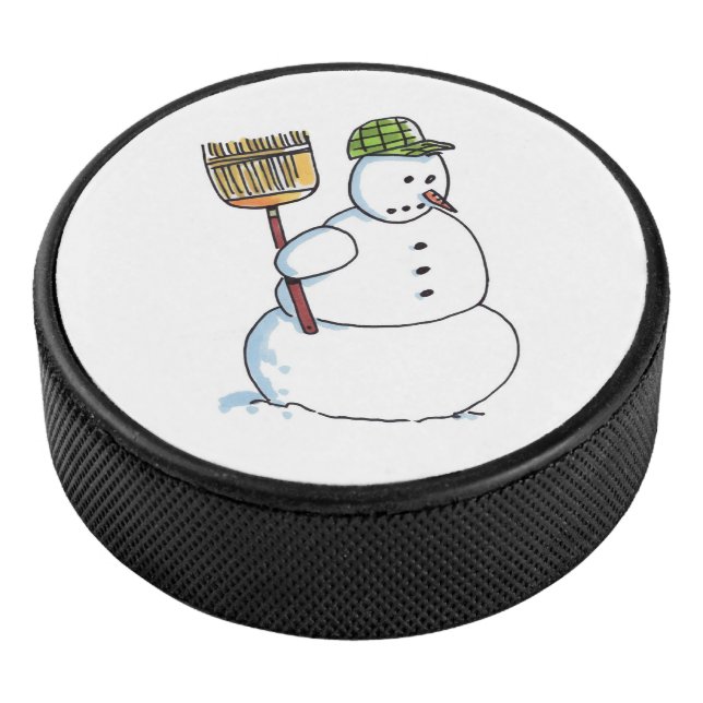 Broom Snowman hockey puck (3/4)