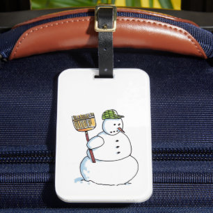Broom Snowman luggage tag