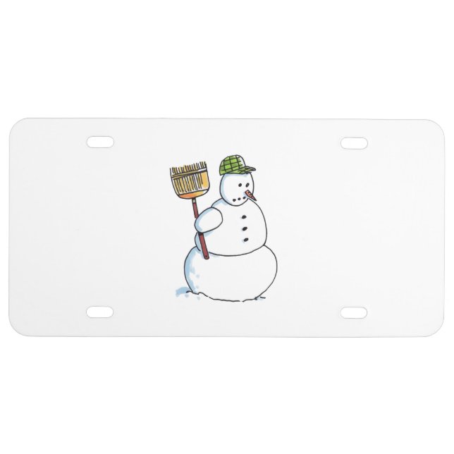 Broom Snowman plastic car license plate (Front)