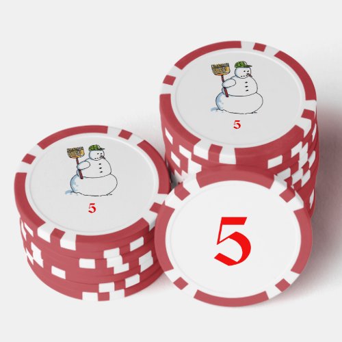 Broom Snowman red 5 striped poker chip