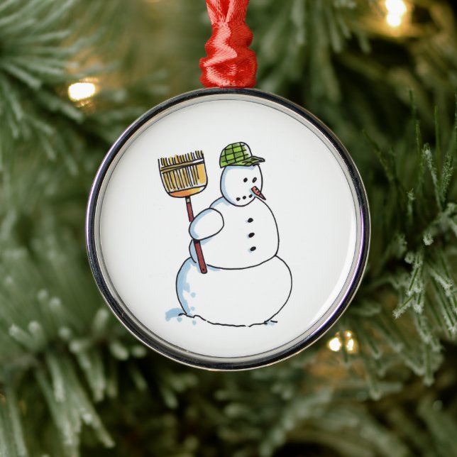 Broom Snowman round premium ornament (Tree)