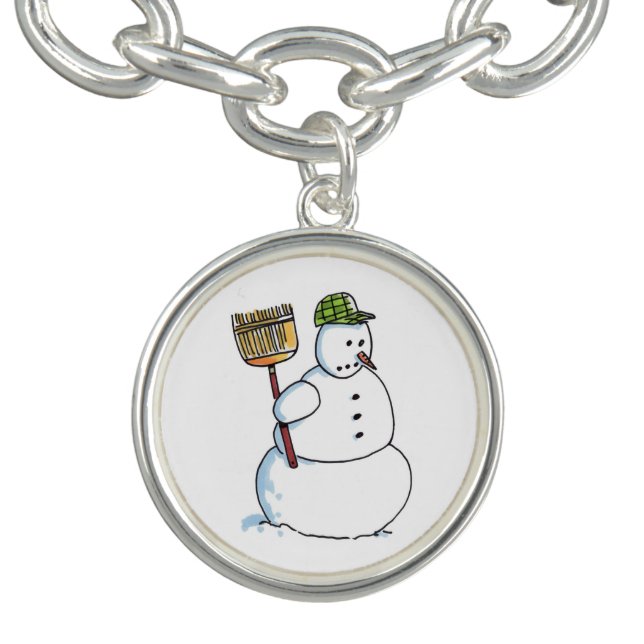 Broom Snowman silver charm bracelet (Design)