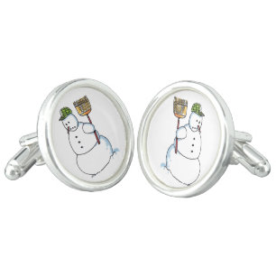 Broom Snowman silver plated cufflinks