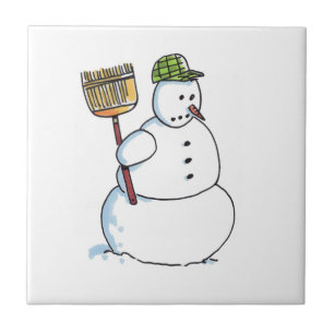 Broom Snowman small ceramic tile