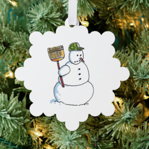 Broom Snowman snowflake paper ornament Card