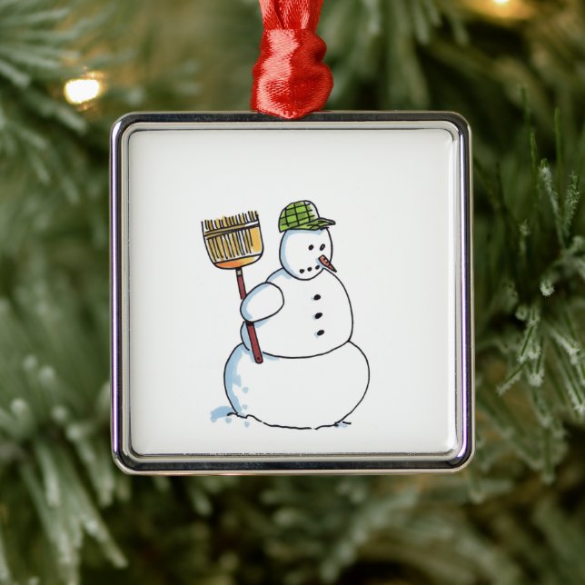 Broom Snowman square premium ornament (Tree)
