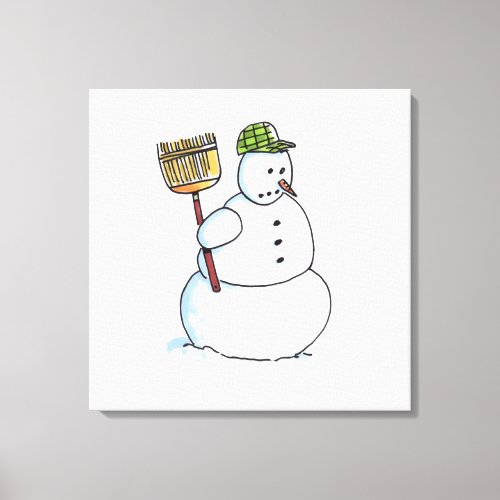 Broom Snowman white canvas print