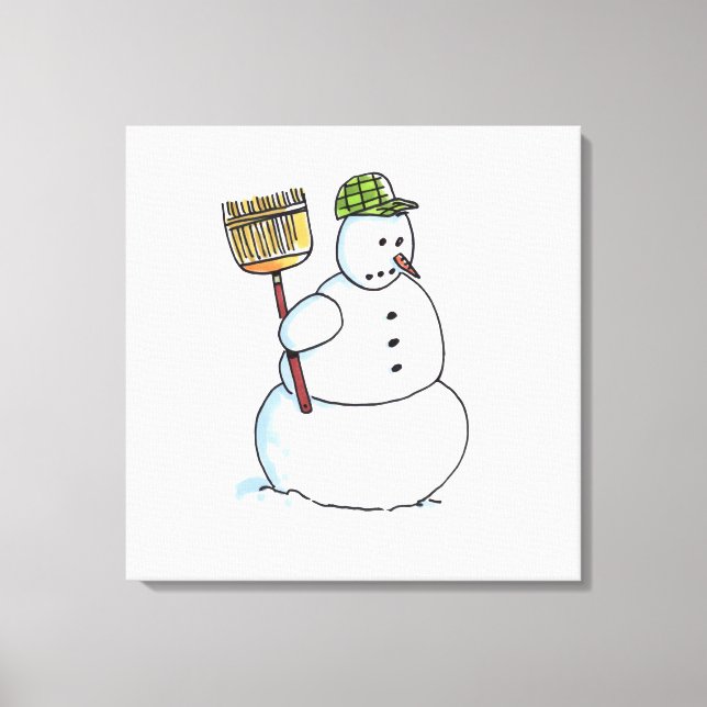 Broom Snowman white canvas print (Front)
