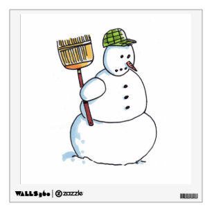 Broom Snowman white square wall decal