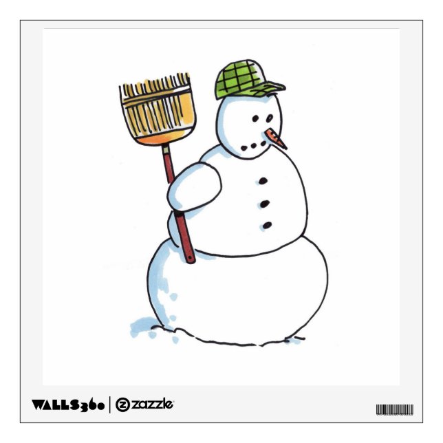 Broom Snowman white square wall decal (Front)