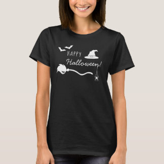 Broom, Witch's Hat, Bats And Spider Halloween T-Shirt