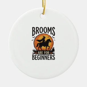 Brooms Are for Beginners Vintage Halloween Witch D Ceramic Ornament