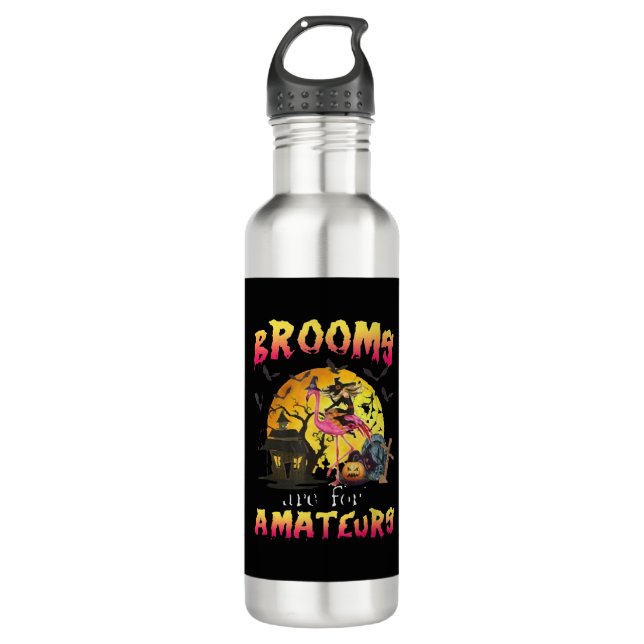 Brooms Are For Flamingo Halloween Stainless Steel Water Bottle (Front)