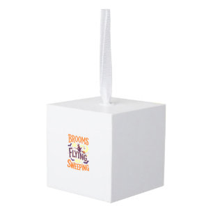 Brooms Flying Sweeping Halloween Witch Moon Bats Cube Ornament