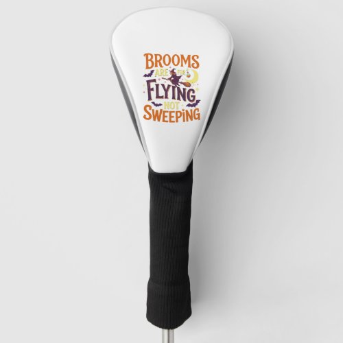 Brooms Flying Sweeping Halloween Witch Moon Bats Golf Head Cover
