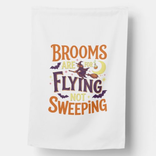 Brooms Flying Sweeping Halloween Witch Moon Bats House Flag