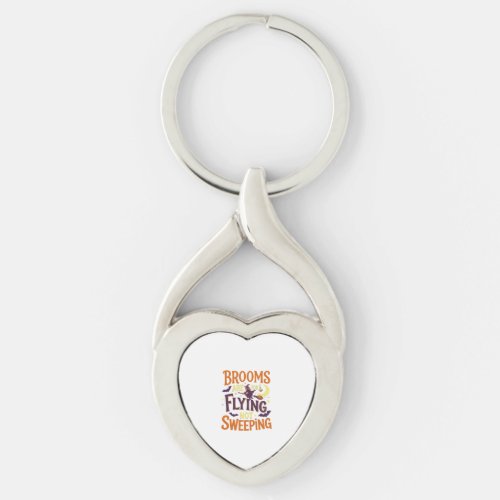Brooms Flying Sweeping Halloween Witch Moon Bats Keychain