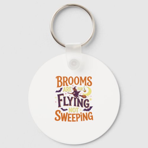 Brooms Flying Sweeping Halloween Witch Moon Bats Keychain