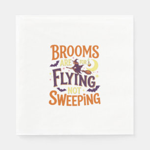 Brooms Flying Sweeping Halloween Witch Moon Bats Napkins
