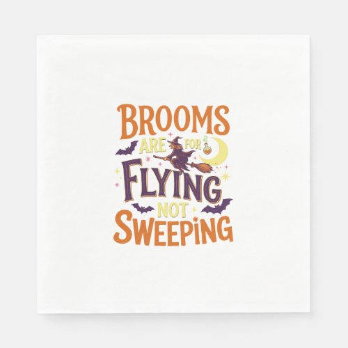 Brooms Flying Sweeping Halloween Witch Moon Bats Napkins