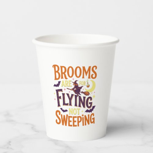 Brooms Flying Sweeping Halloween Witch Moon Bats Paper Cups