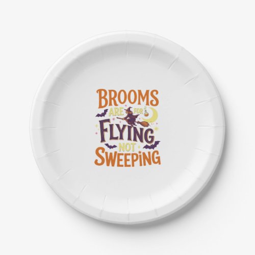 Brooms Flying Sweeping Halloween Witch Moon Bats Paper Plates