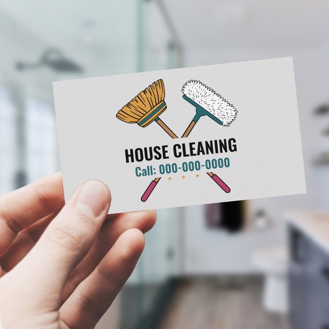 Brooms & House Cleaning Services  Business Card (Brooms & House Cleaning Services Business Card)