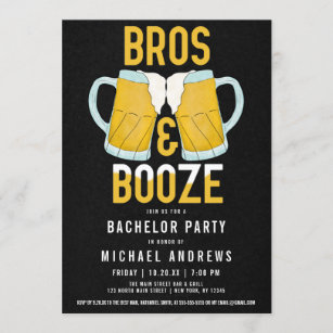Bros and Booze Manly Beer Stein Bachelor Party Invitation