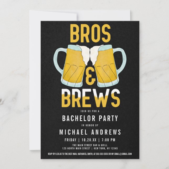 Bros and Brews Manly Beer Stein Bachelor Party Invitation (Front)