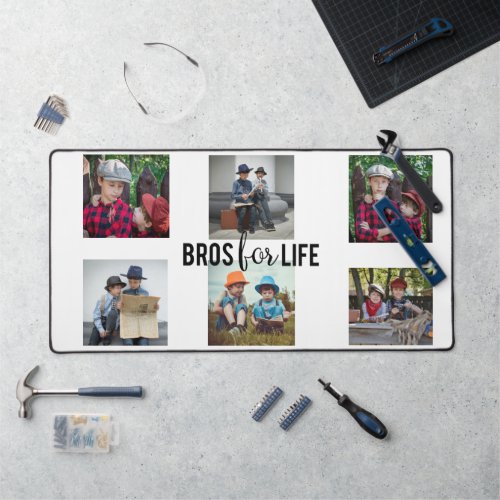 Bros for Life Brothers Photo Collage Typography Desk Mat