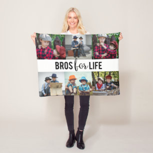 Bros for Life Brothers Photo Collage Typography Fleece Blanket