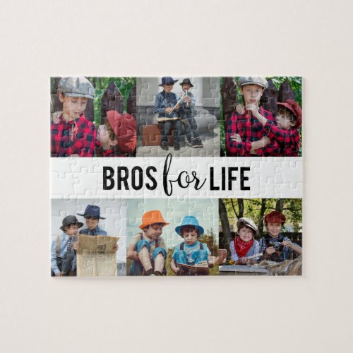 Bros for Life Brothers Photo Collage Typography Jigsaw Puzzle