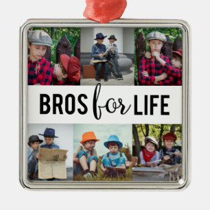 Bros for Life Brothers Photo Collage Typography Metal Ornament