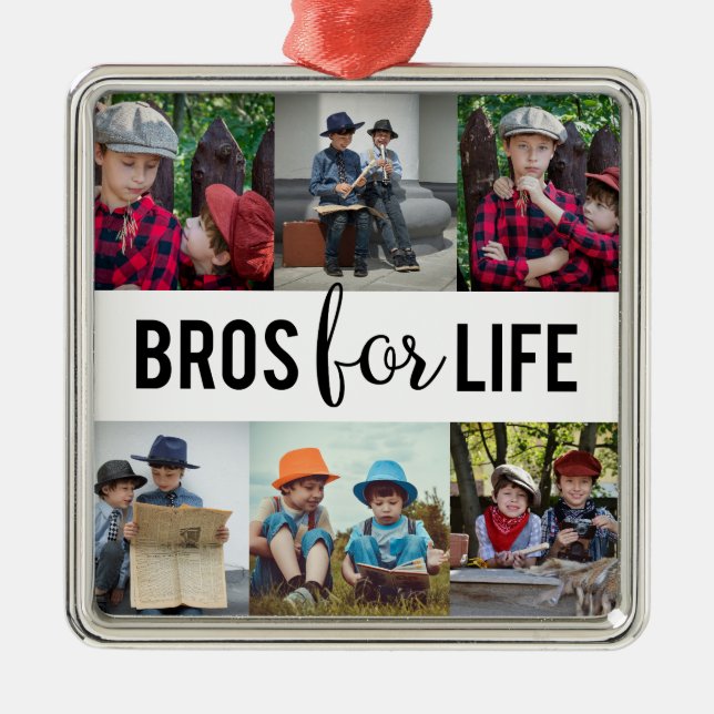 Bros for Life Brothers Photo Collage Typography  Metal Ornament (Front)