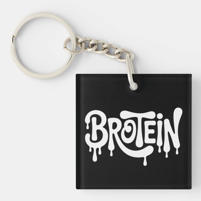 Brotein Protein Funny Bro Gym LGBTQ Gay Pride Ally Keychain (Front)