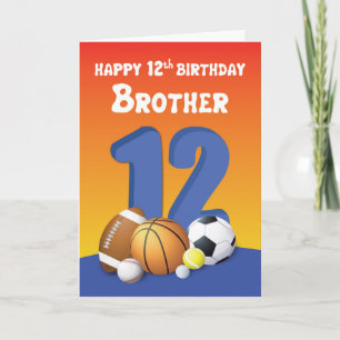 Brother 12th Birthday Sports Balls Card