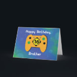 Brother 16 Year Old Birthday Gamer Controller Card<br><div class="desc">On your brother’s 16th birthday you can share with him a fun birthday greeting that this blue and yellow card brings to a video gamer like he is. He will surely be surprised to see a game controller on the cover of his birthday card.</div>