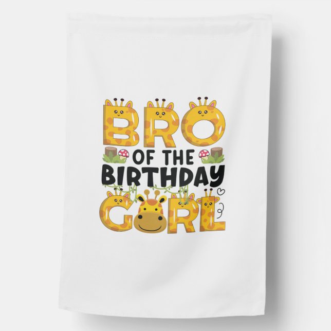 Brother 1st Birthday Girl Giraffe Theme Party Zoo  House Flag (Front)